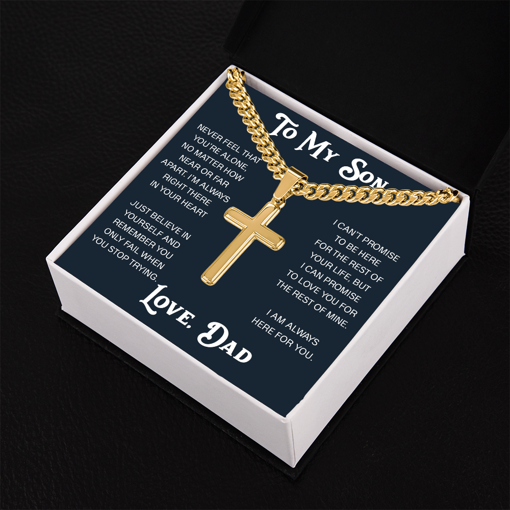 To My Son Artisan Cross with Cuban Link Chain - Christian Faith Gift From Dad Inspirational Jewelry