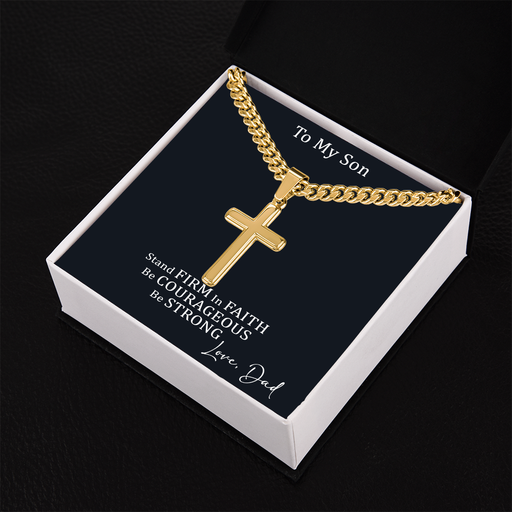 Cross Necklace with Cuban link Chain and Meaningful Keepsake Card - Ready To Give Gift In Box.