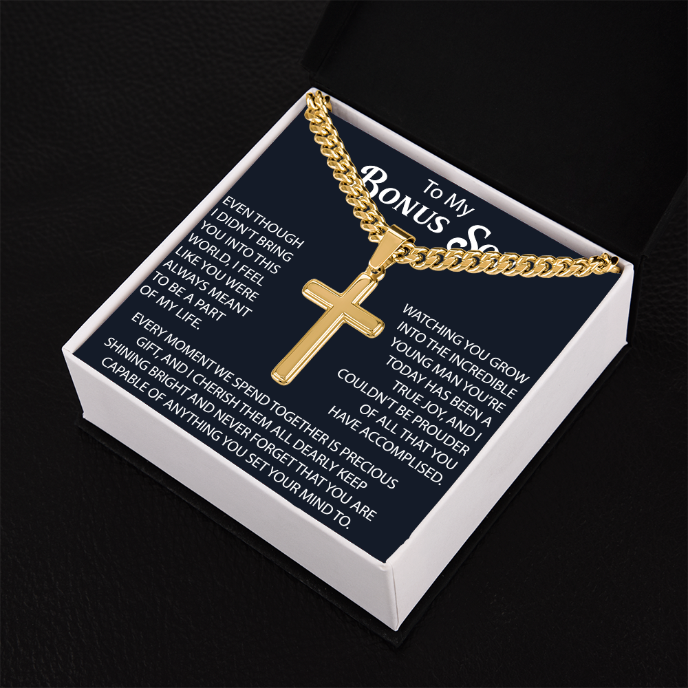 To My Son Artisan Cross with Cuban Link Chain Gift from Dad Father - Unique Present for Graduation, Birthday, Christmas or any Special Occasion.