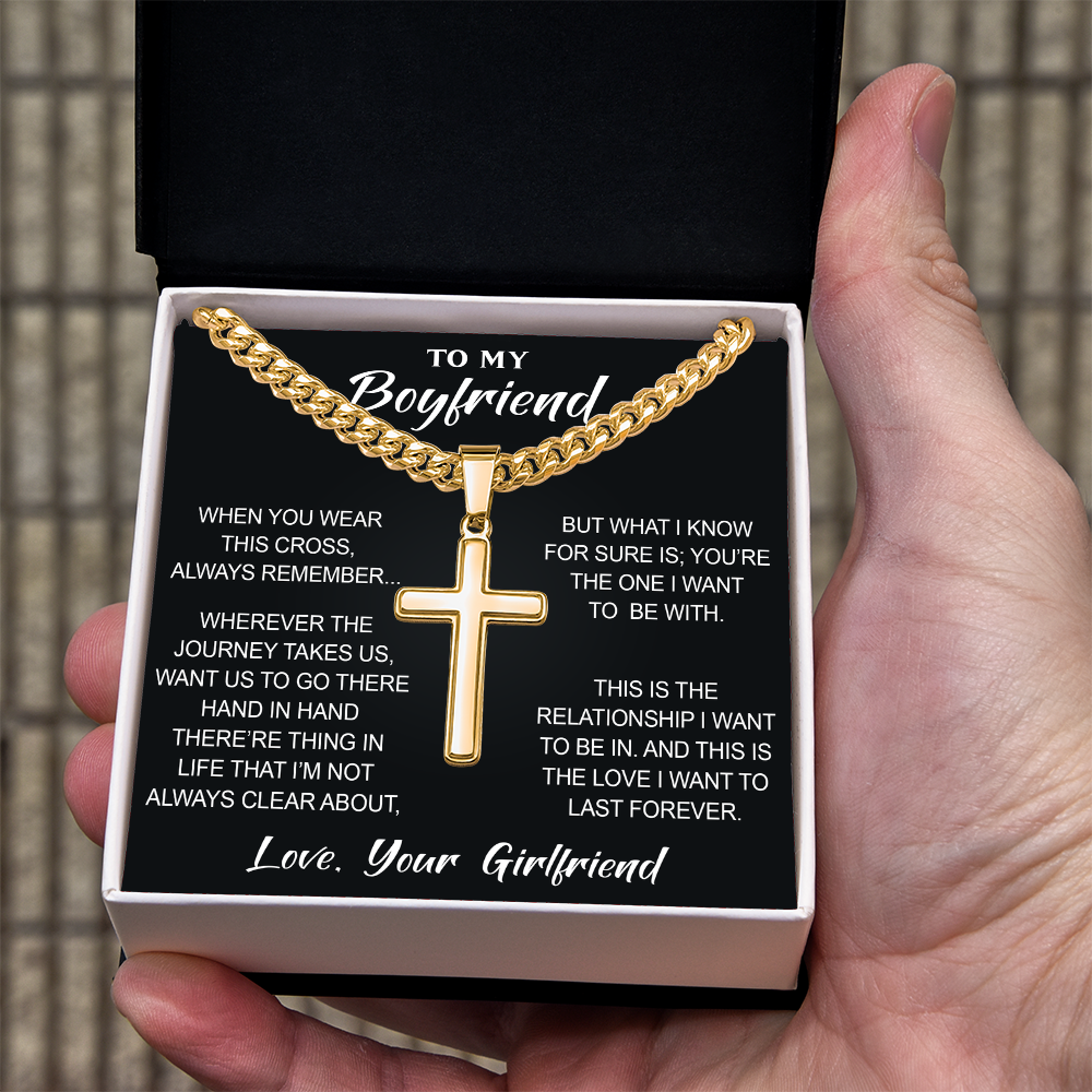 Artisan Cross with Cuban Link Chain for Boyfriend, Gift from Partner, Girlfriend, Soulmate -  Birthday, Valentine Present.