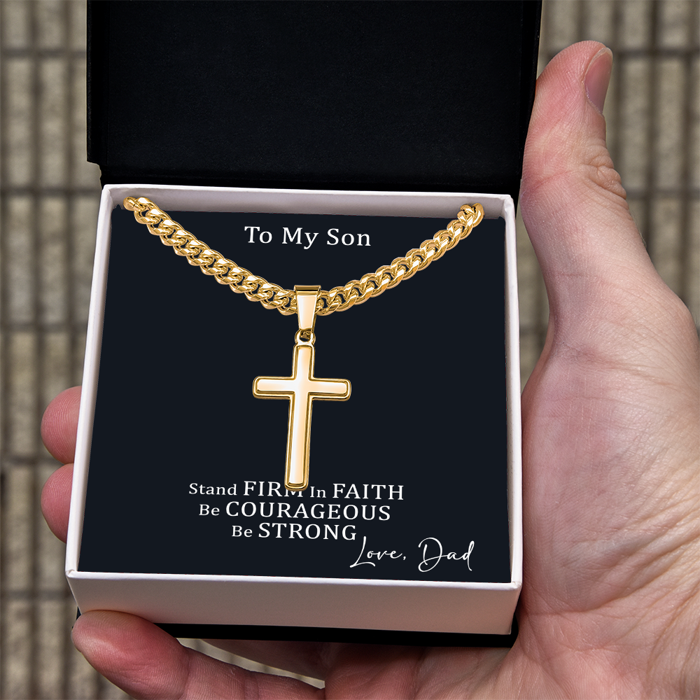 Cross Necklace with Cuban link Chain and Meaningful Keepsake Card - Ready To Give Gift In Box.