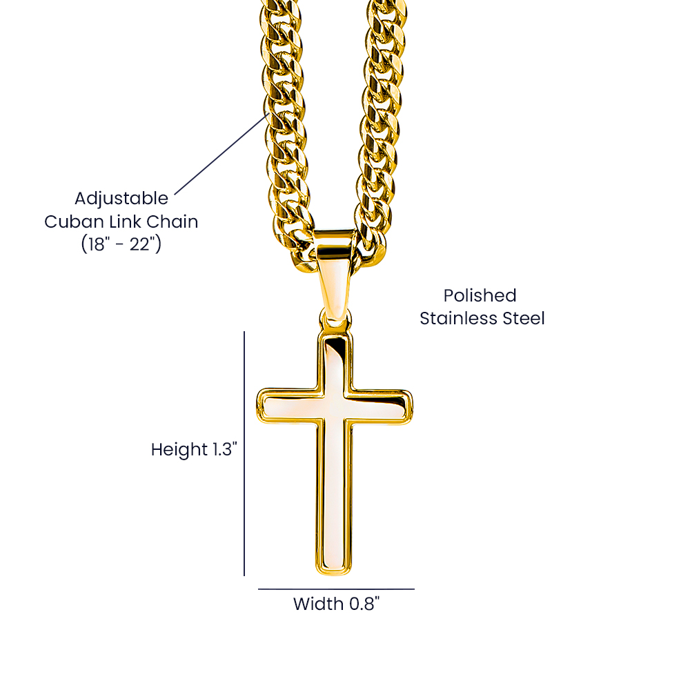 To My Man Artisan Cross with Cuban Link Chain for Him, Promise Necklace Gift For Boyfriend, Husband Christmas Gift For Him From Girlfriend Or Wife