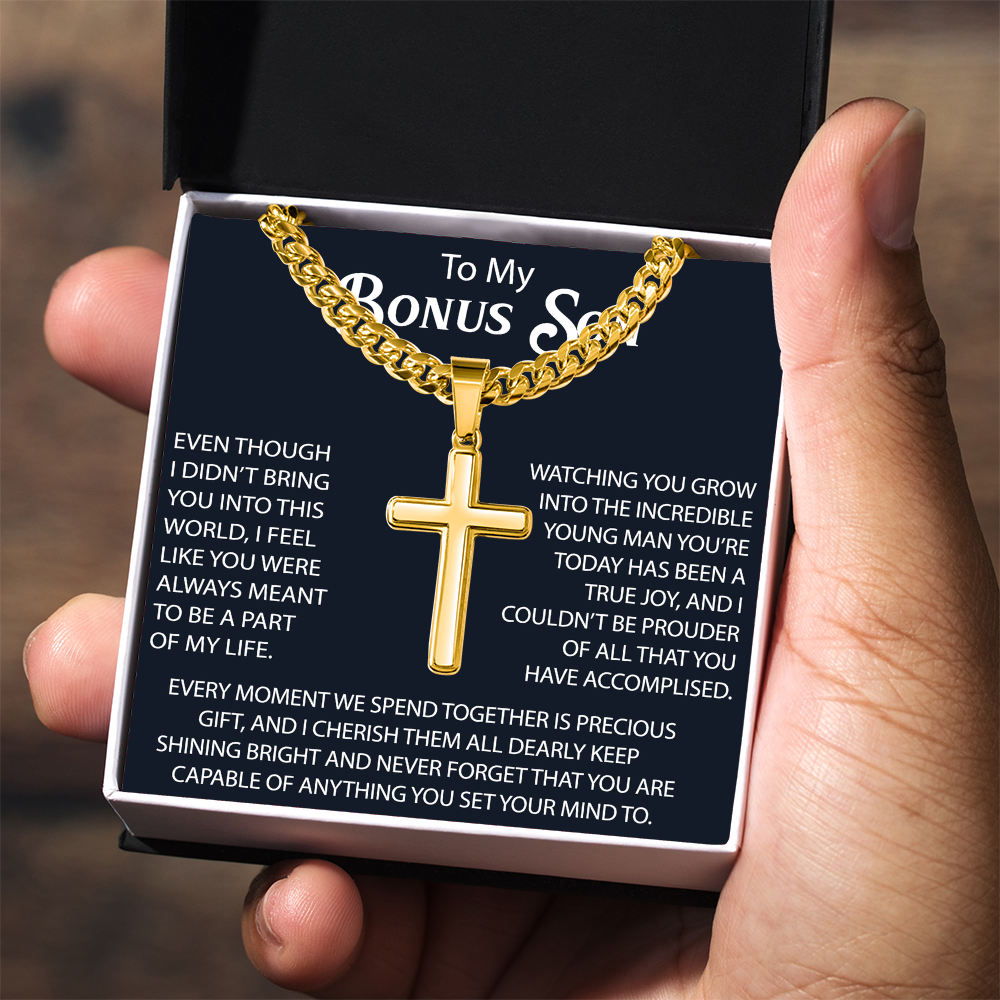 To My Son Artisan Cross with Cuban Link Chain Gift from Dad Father - Unique Present for Graduation, Birthday, Christmas or any Special Occasion.