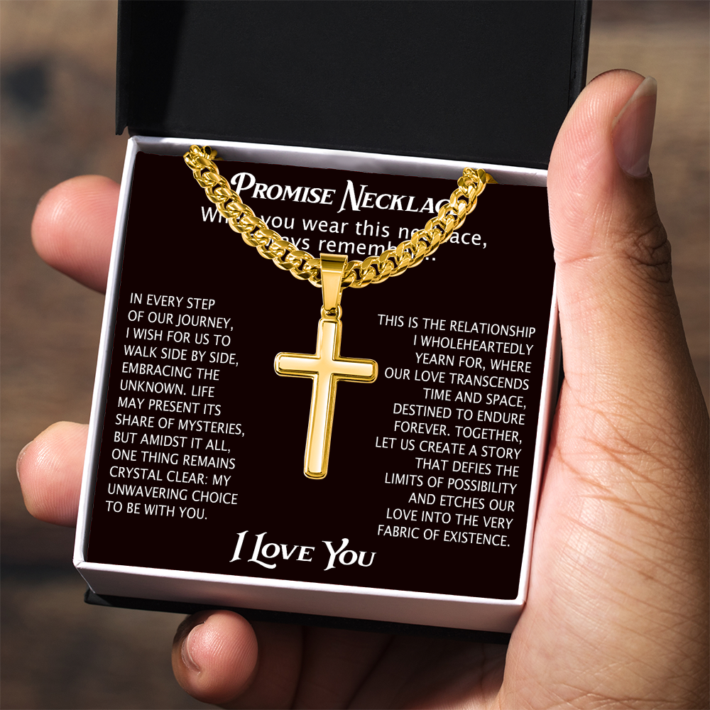 To My Man Artisan Cross with Cuban Link Chain for Him, Promise Necklace Gift For Boyfriend, Husband Christmas Gift For Him From Girlfriend Or Wife