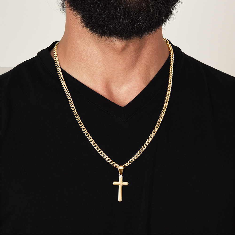 To My Grandson Artisan Cross with Cuban Link Chain - Christian Faith Gift From Grandpa Inspirational Jewelry