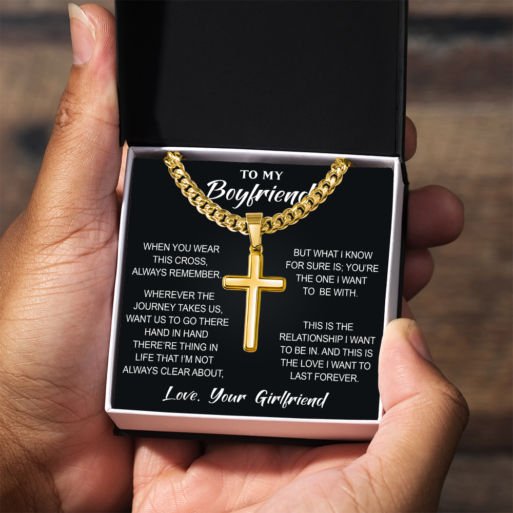 Artisan Cross with Cuban Link Chain for Boyfriend, Gift from Partner, Girlfriend, Soulmate -  Birthday, Valentine Present.