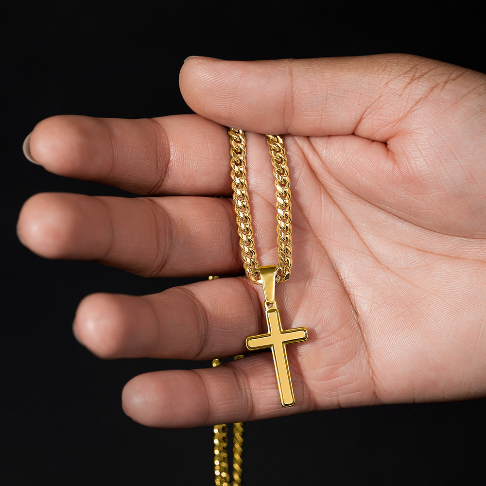 Product Image To My Son Bracelet from Dad, Pray on It, Pray Over It, But Most of All Pray Through It, Artisan Cross with Cuban Link Chain