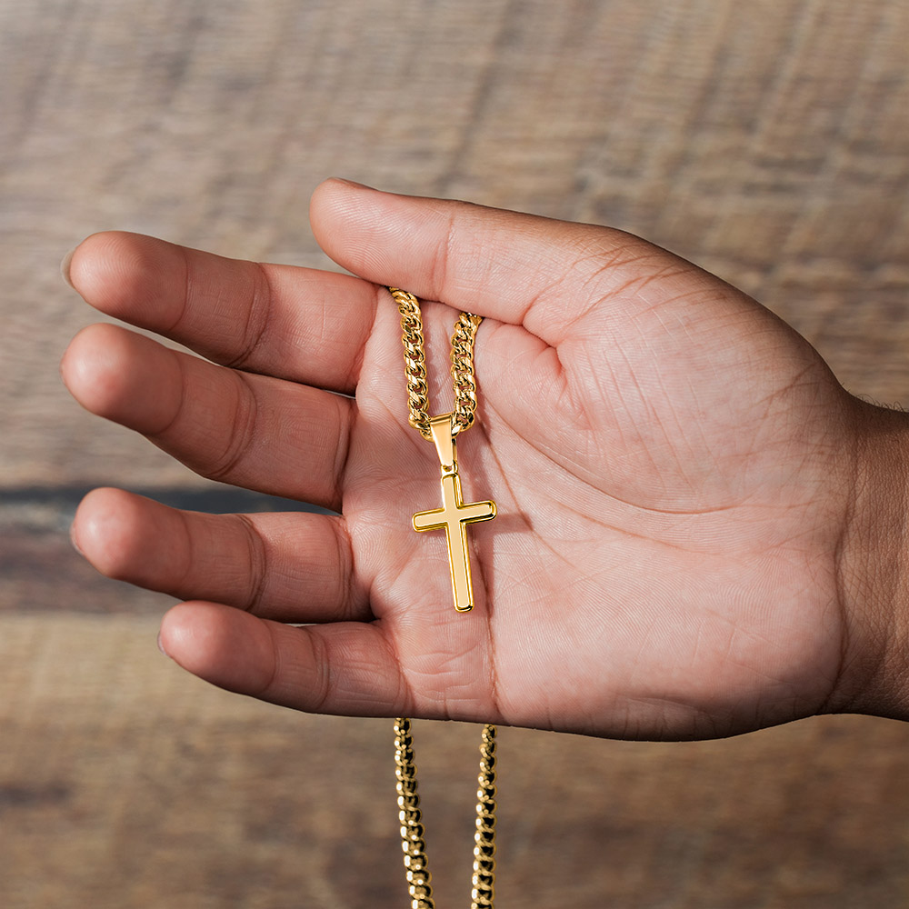 Artisan Cross with Cuban Link Chain for Boyfriend, Gift from Partner, Girlfriend, Soulmate -  Birthday, Valentine Present.