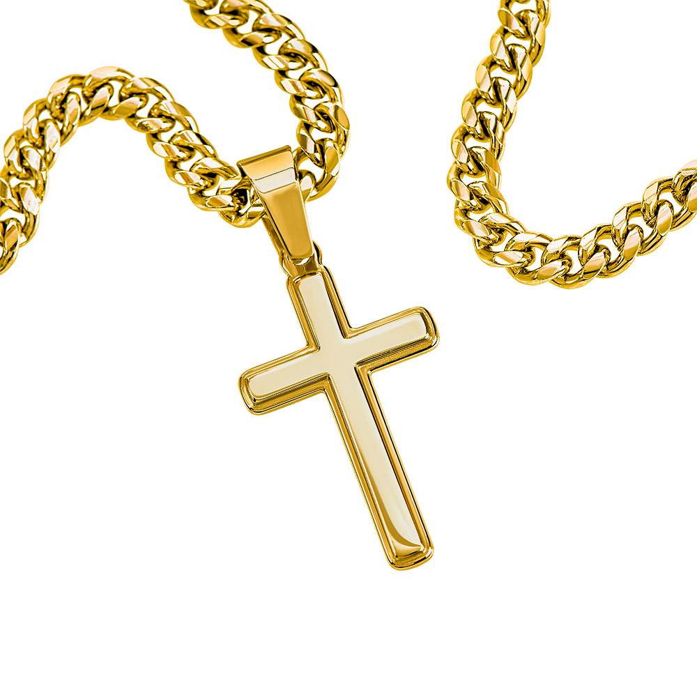 To My Son Artisan Cross with Cuban Link Chain for Birthday Back to School Christmas Gift from Dad Father Heartfelt Jewelry Present