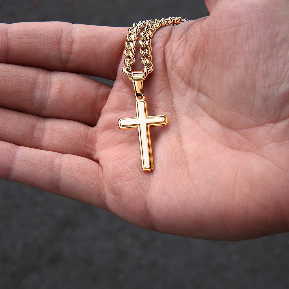 To My Son Artisan Cross with Cuban Link Chain - Birthday Gift from Dad Father Heartfelt Jewelry (136694563813)