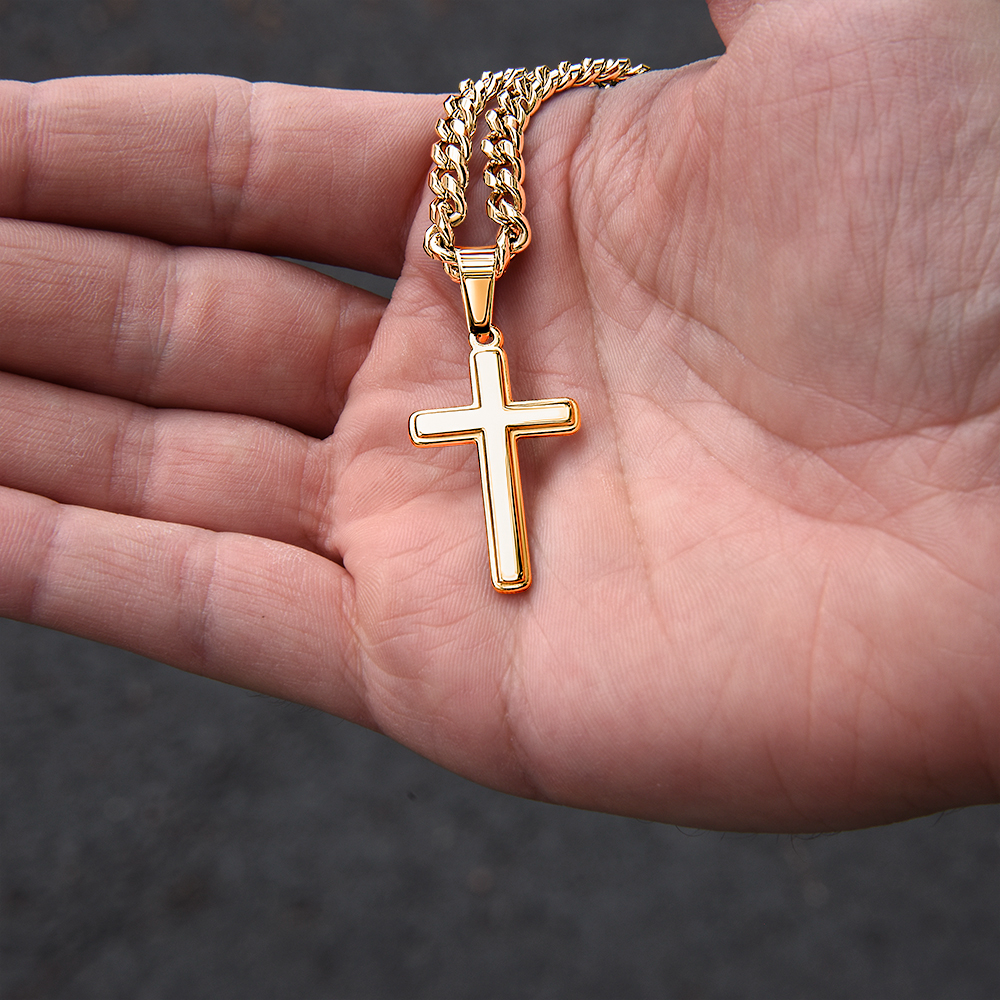 To My Man Artisan Cross with Cuban Link Chain for Him, Promise Necklace Gift For Boyfriend, Husband Christmas Gift For Him From Girlfriend Or Wife