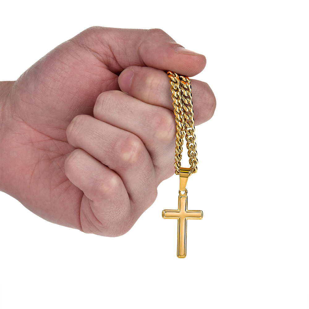 To My Son Gift From Dad - Artisan Cross with Cuban Link Chain For Children, Faith Gift for any Occasion