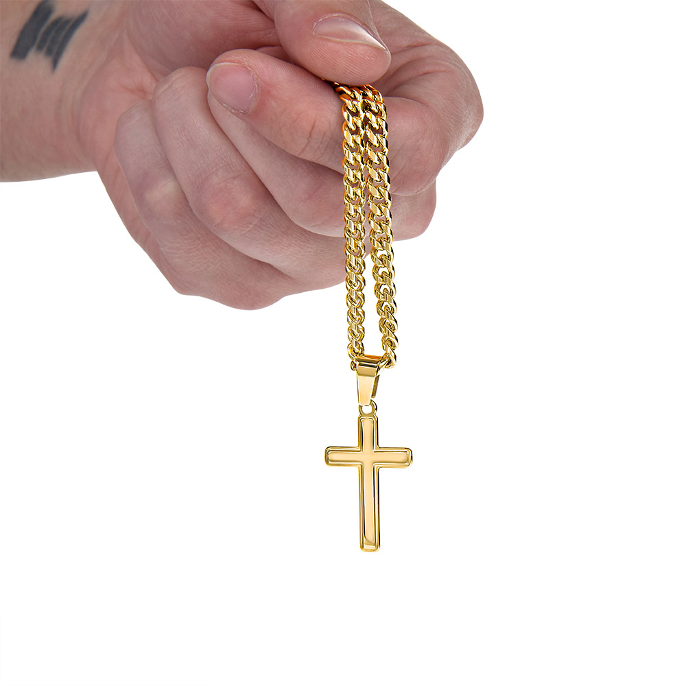 Product Image To My Son Bracelet from Dad, Pray on It, Pray Over It, But Most of All Pray Through It, Artisan Cross with Cuban Link Chain
