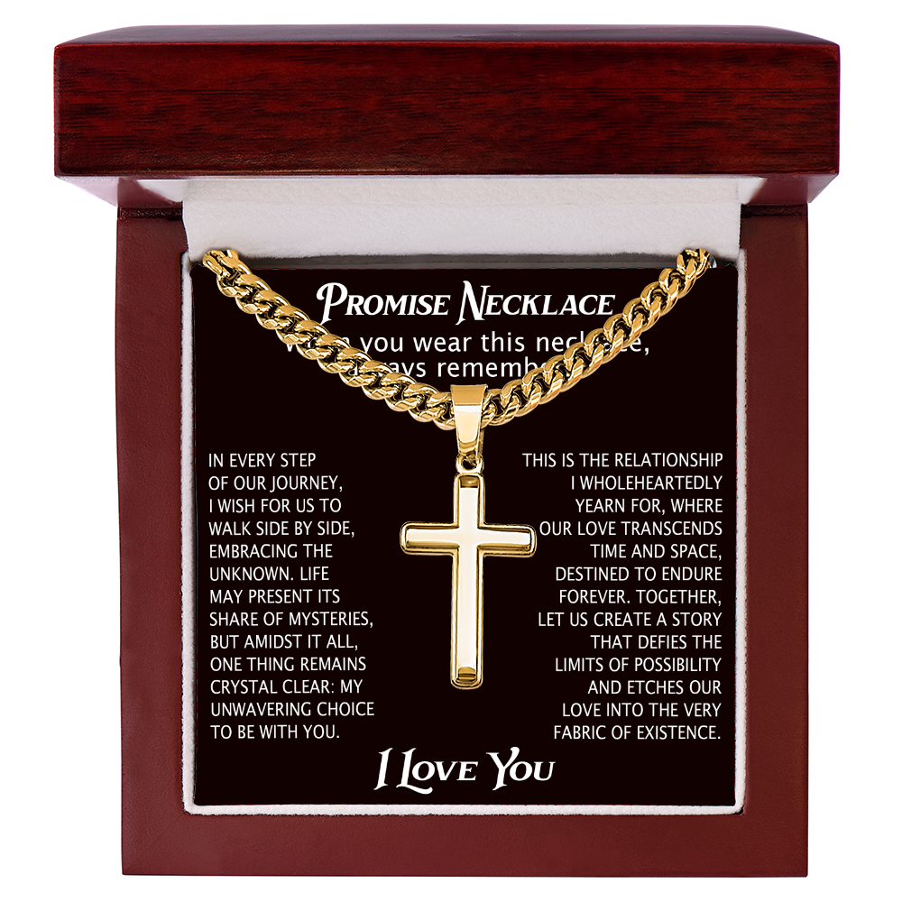 To My Man Artisan Cross with Cuban Link Chain for Him, Promise Necklace Gift For Boyfriend, Husband Christmas Gift For Him From Girlfriend Or Wife