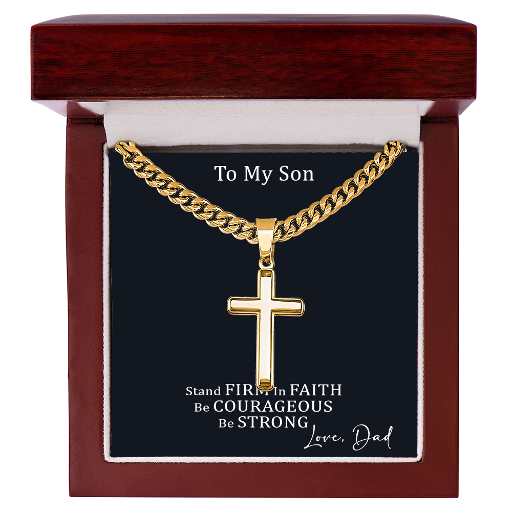 Cross Necklace with Cuban link Chain and Meaningful Keepsake Card - Ready To Give Gift In Box.