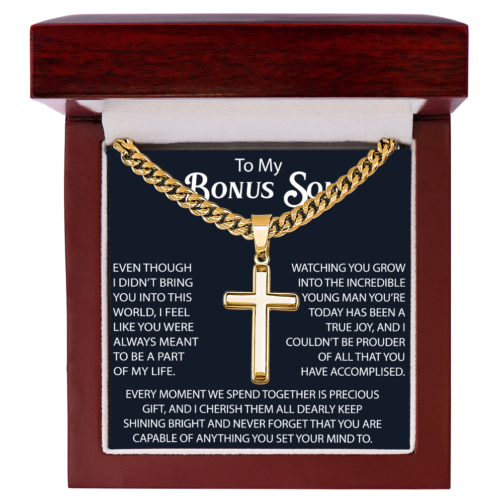 To My Son Artisan Cross with Cuban Link Chain Gift from Dad Father - Unique Present for Graduation, Birthday, Christmas or any Special Occasion.