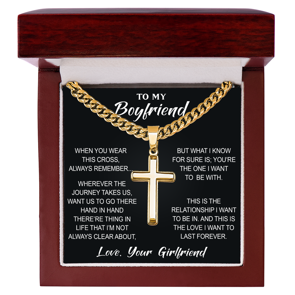Artisan Cross with Cuban Link Chain for Boyfriend, Gift from Partner, Girlfriend, Soulmate -  Birthday, Valentine Present.