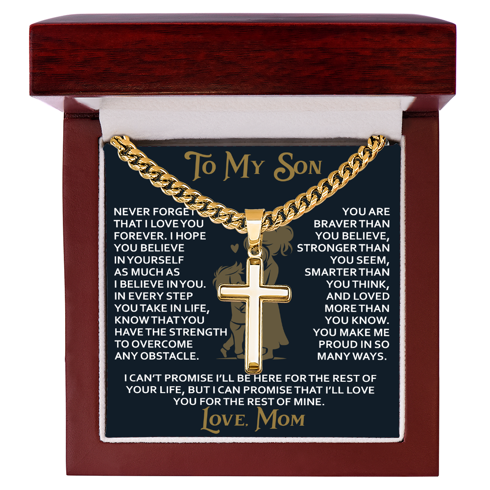 To My Daughter Gift From Mom Mama Mother - Artisan Cross with Cuban Link Chain for Birthday Christmas Back to School or Special Occasion