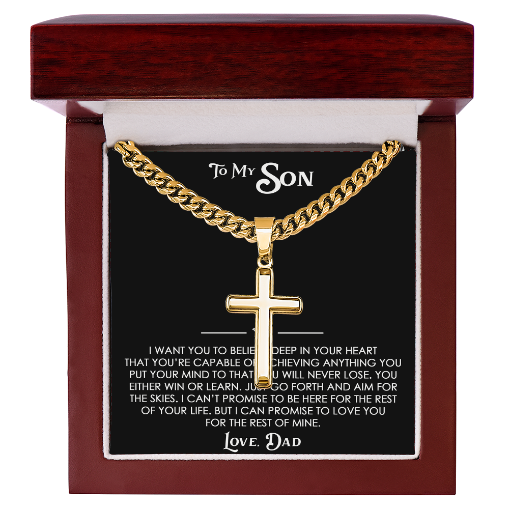 To My Son Gift From Dad - Artisan Cross with Cuban Link Chain For Children, Faith Gift for any Occasion