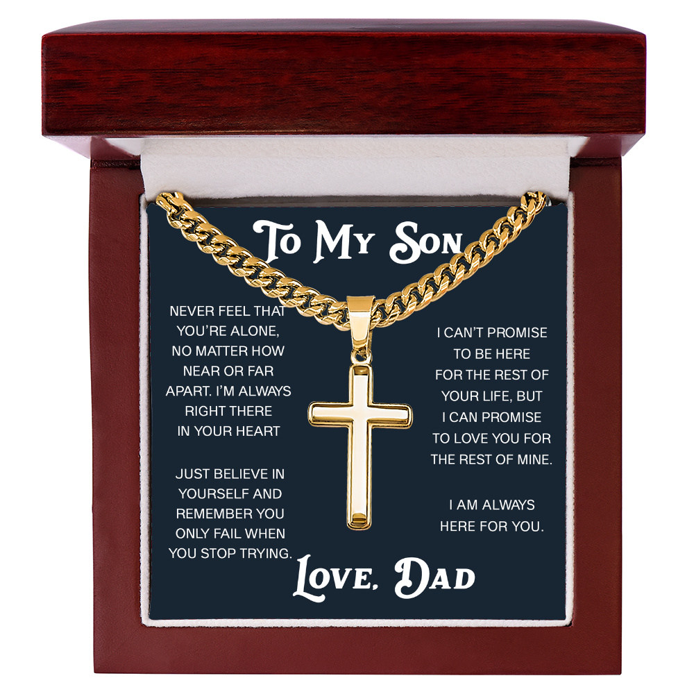 To My Son Artisan Cross with Cuban Link Chain - Christian Faith Gift From Dad Inspirational Jewelry