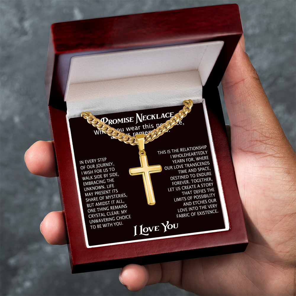 To My Man Artisan Cross with Cuban Link Chain for Him, Promise Necklace Gift For Boyfriend, Husband Christmas Gift For Him From Girlfriend Or Wife