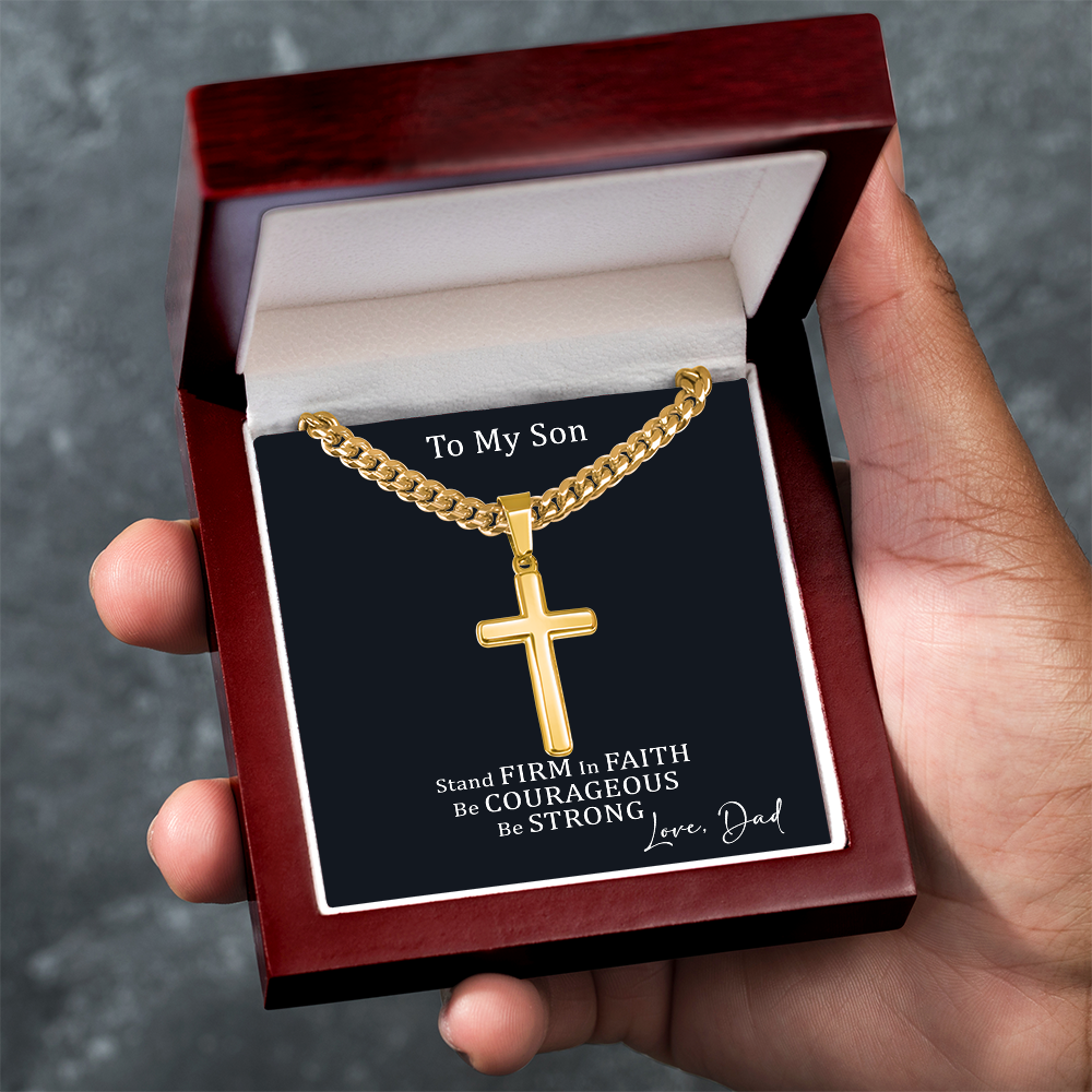 Cross Necklace with Cuban link Chain and Meaningful Keepsake Card - Ready To Give Gift In Box.