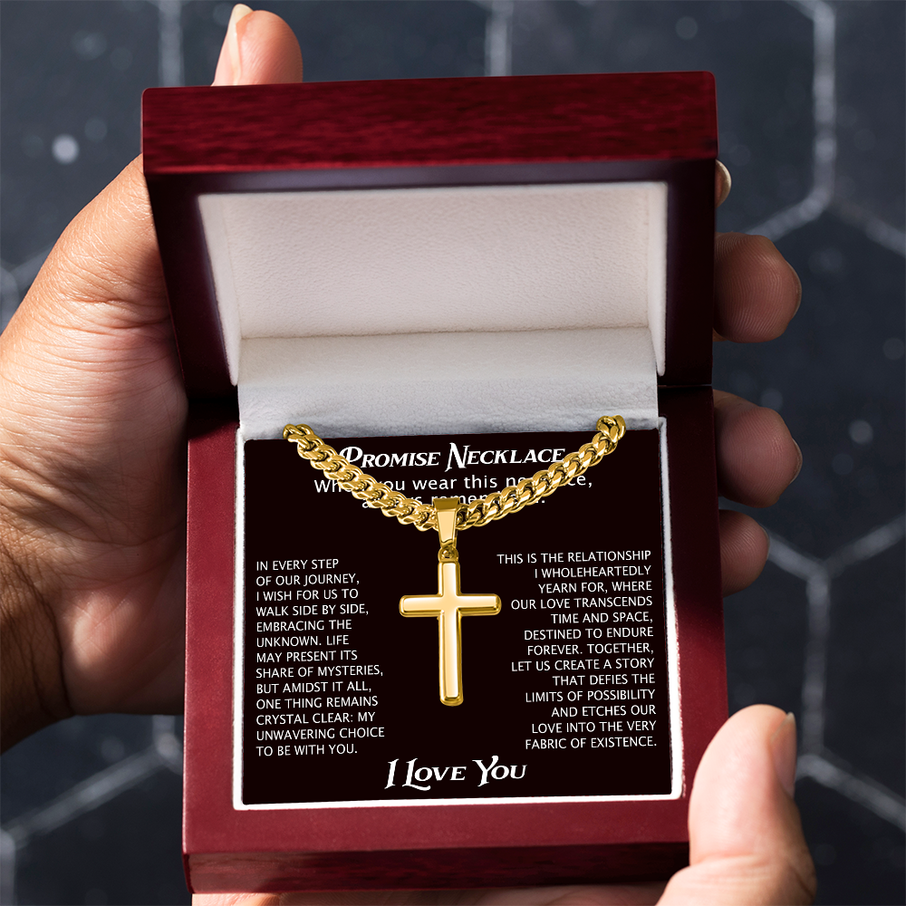 To My Man Artisan Cross with Cuban Link Chain for Him, Promise Necklace Gift For Boyfriend, Husband Christmas Gift For Him From Girlfriend Or Wife