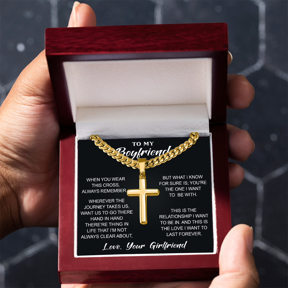 Artisan Cross with Cuban Link Chain for Boyfriend, Gift from Partner, Girlfriend, Soulmate -  Birthday, Valentine Present.