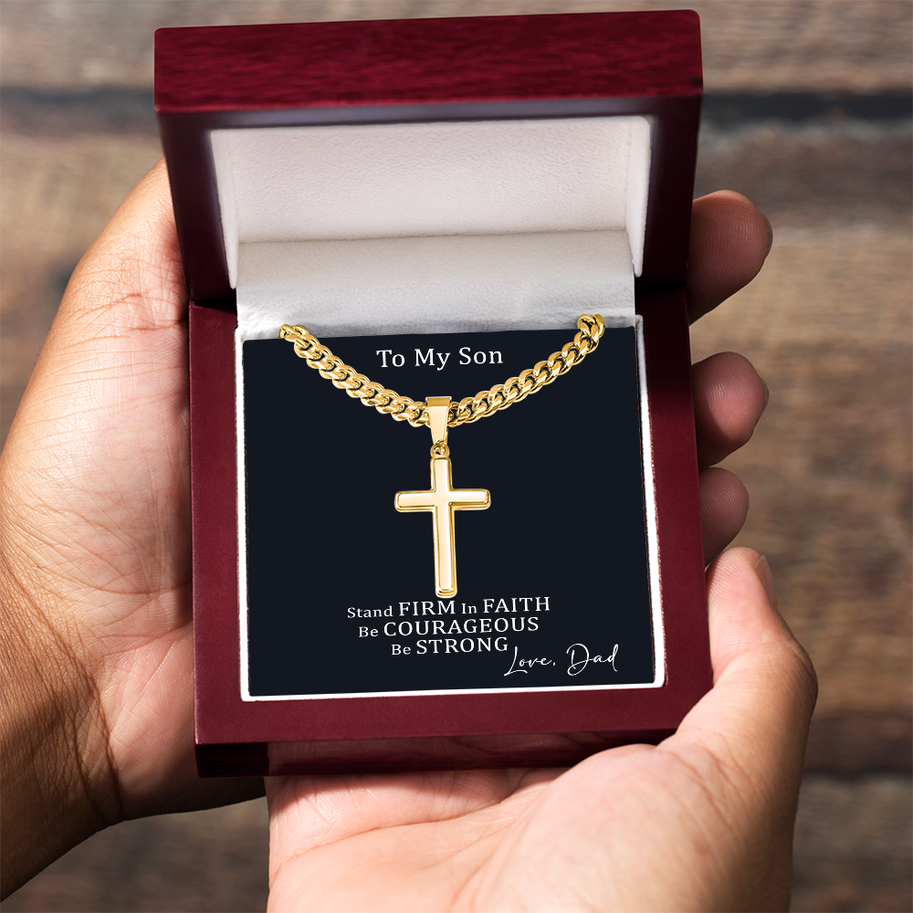 Cross Necklace with Cuban link Chain and Meaningful Keepsake Card - Ready To Give Gift In Box.