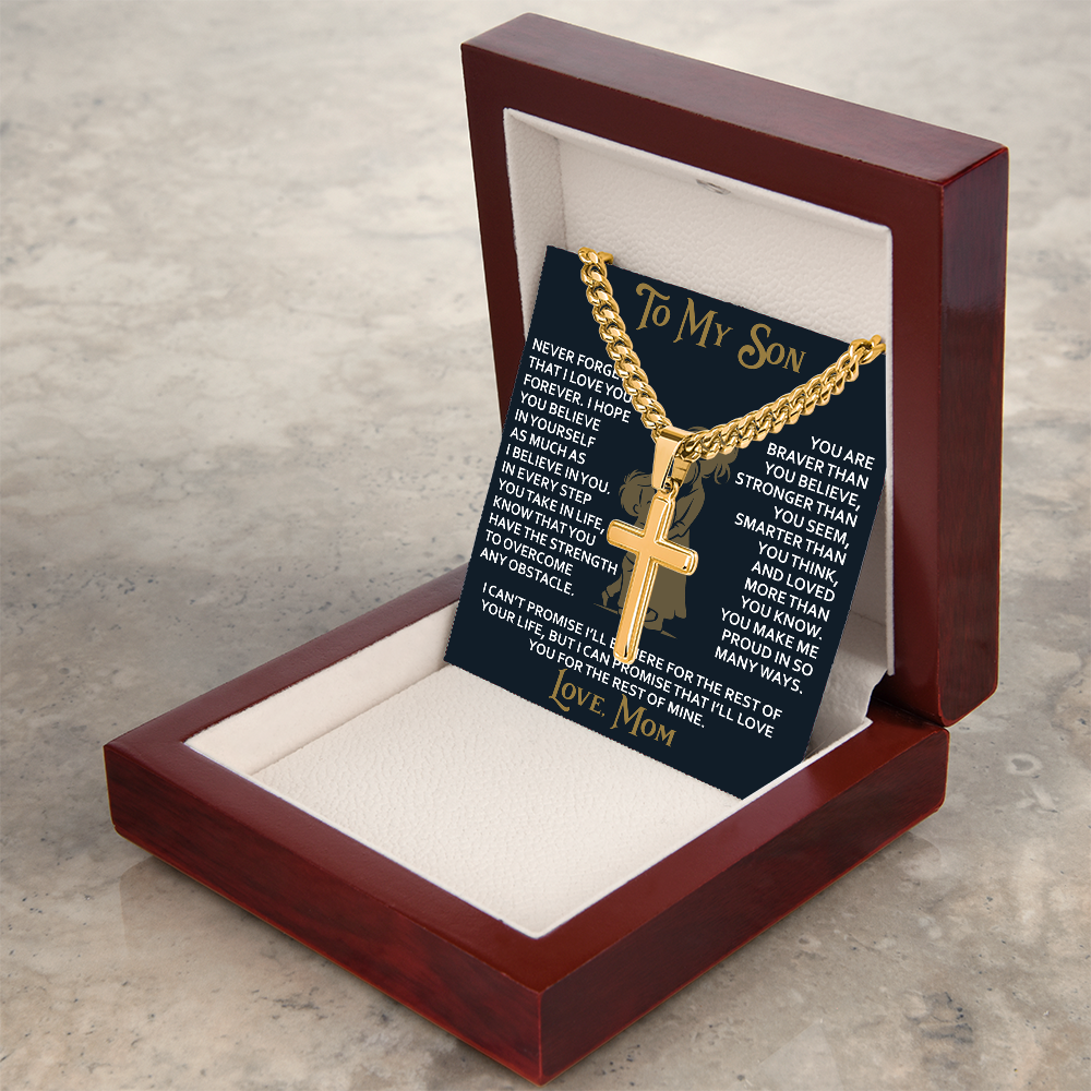 To My Daughter Gift From Mom Mama Mother - Artisan Cross with Cuban Link Chain for Birthday Christmas Back to School or Special Occasion