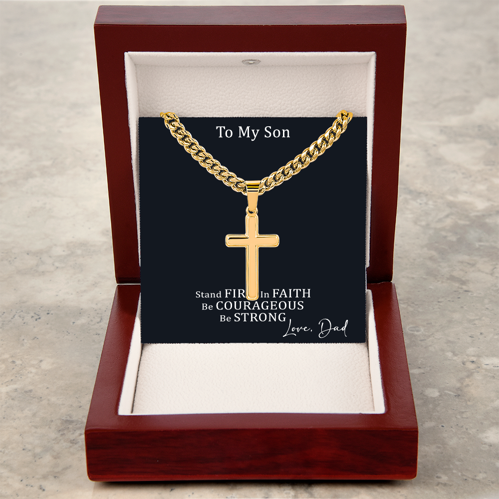 Cross Necklace with Cuban link Chain and Meaningful Keepsake Card - Ready To Give Gift In Box.