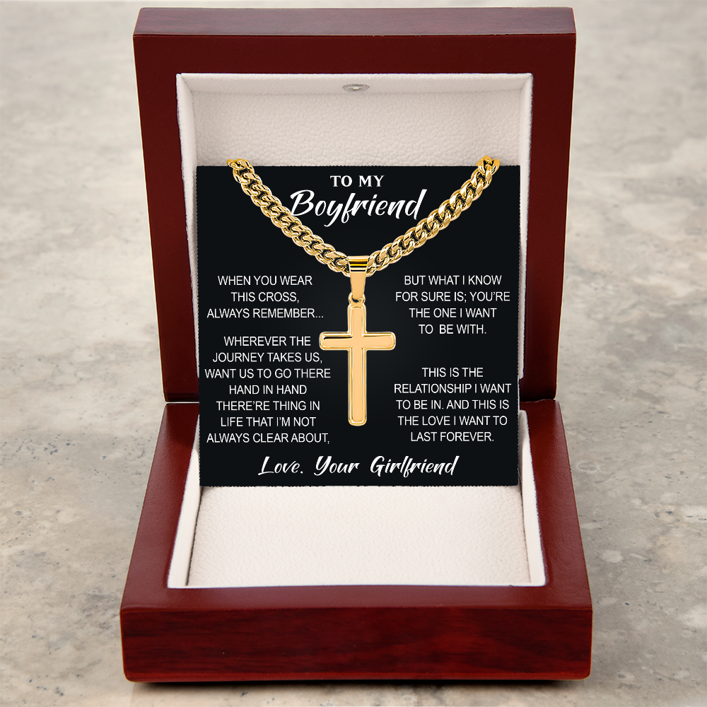 Artisan Cross with Cuban Link Chain for Boyfriend, Gift from Partner, Girlfriend, Soulmate -  Birthday, Valentine Present.