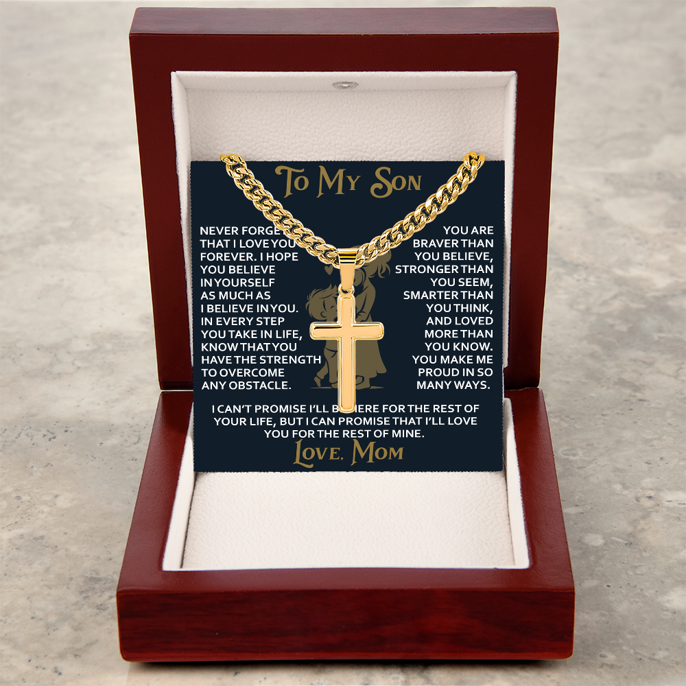 To My Daughter Gift From Mom Mama Mother - Artisan Cross with Cuban Link Chain for Birthday Christmas Back to School or Special Occasion