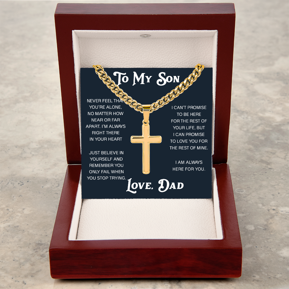 To My Son Artisan Cross with Cuban Link Chain - Christian Faith Gift From Dad Inspirational Jewelry