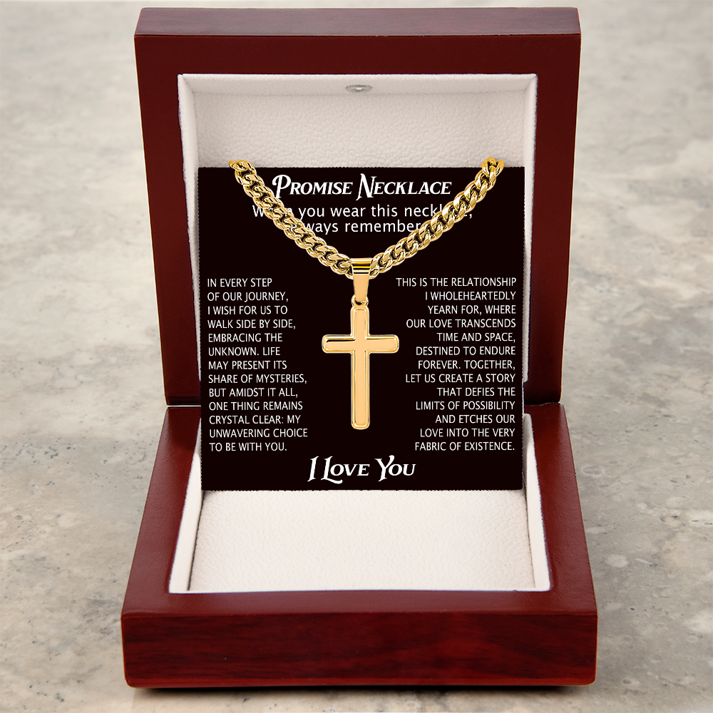 To My Man Artisan Cross with Cuban Link Chain for Him, Promise Necklace Gift For Boyfriend, Husband Christmas Gift For Him From Girlfriend Or Wife