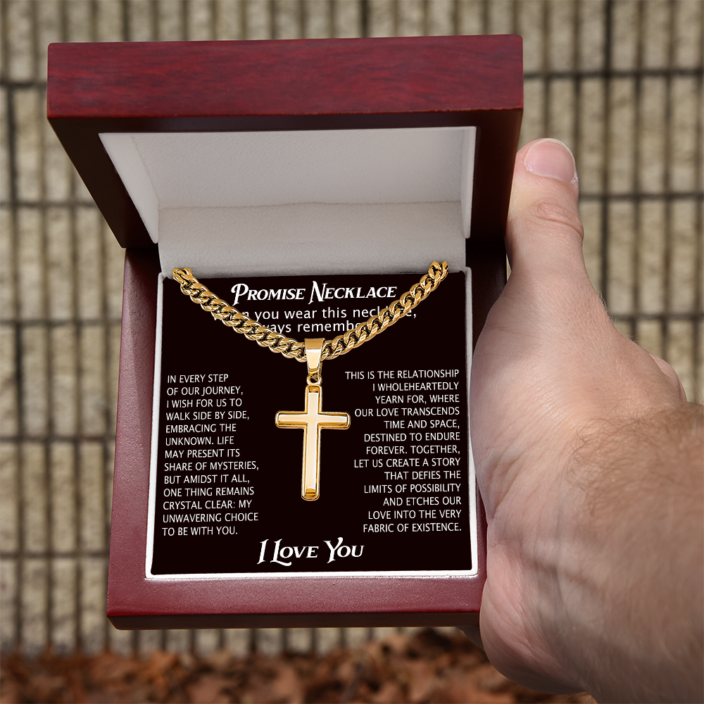 To My Man Artisan Cross with Cuban Link Chain for Him, Promise Necklace Gift For Boyfriend, Husband Christmas Gift For Him From Girlfriend Or Wife