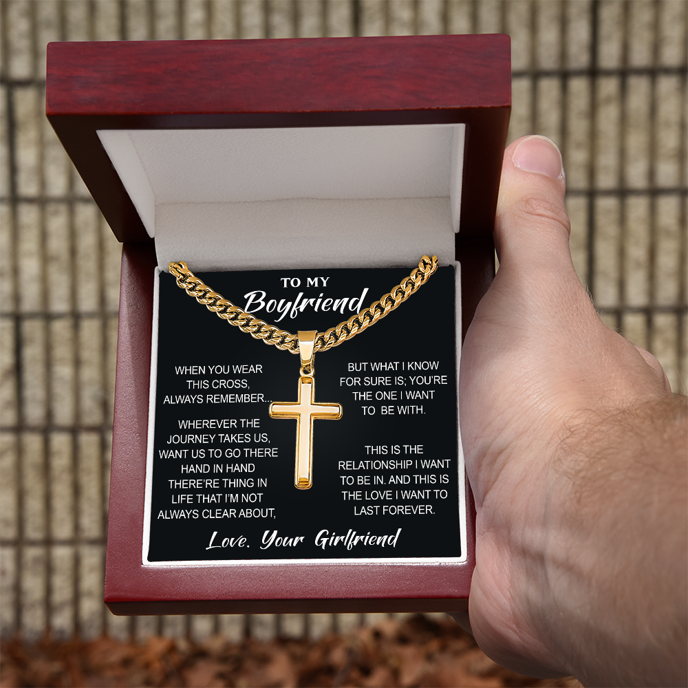 Artisan Cross with Cuban Link Chain for Boyfriend, Gift from Partner, Girlfriend, Soulmate -  Birthday, Valentine Present.