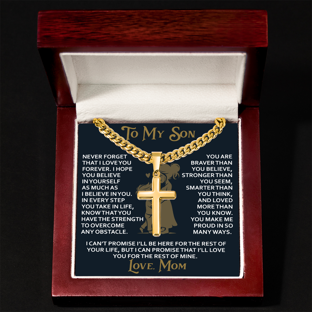 To My Daughter Gift From Mom Mama Mother - Artisan Cross with Cuban Link Chain for Birthday Christmas Back to School or Special Occasion