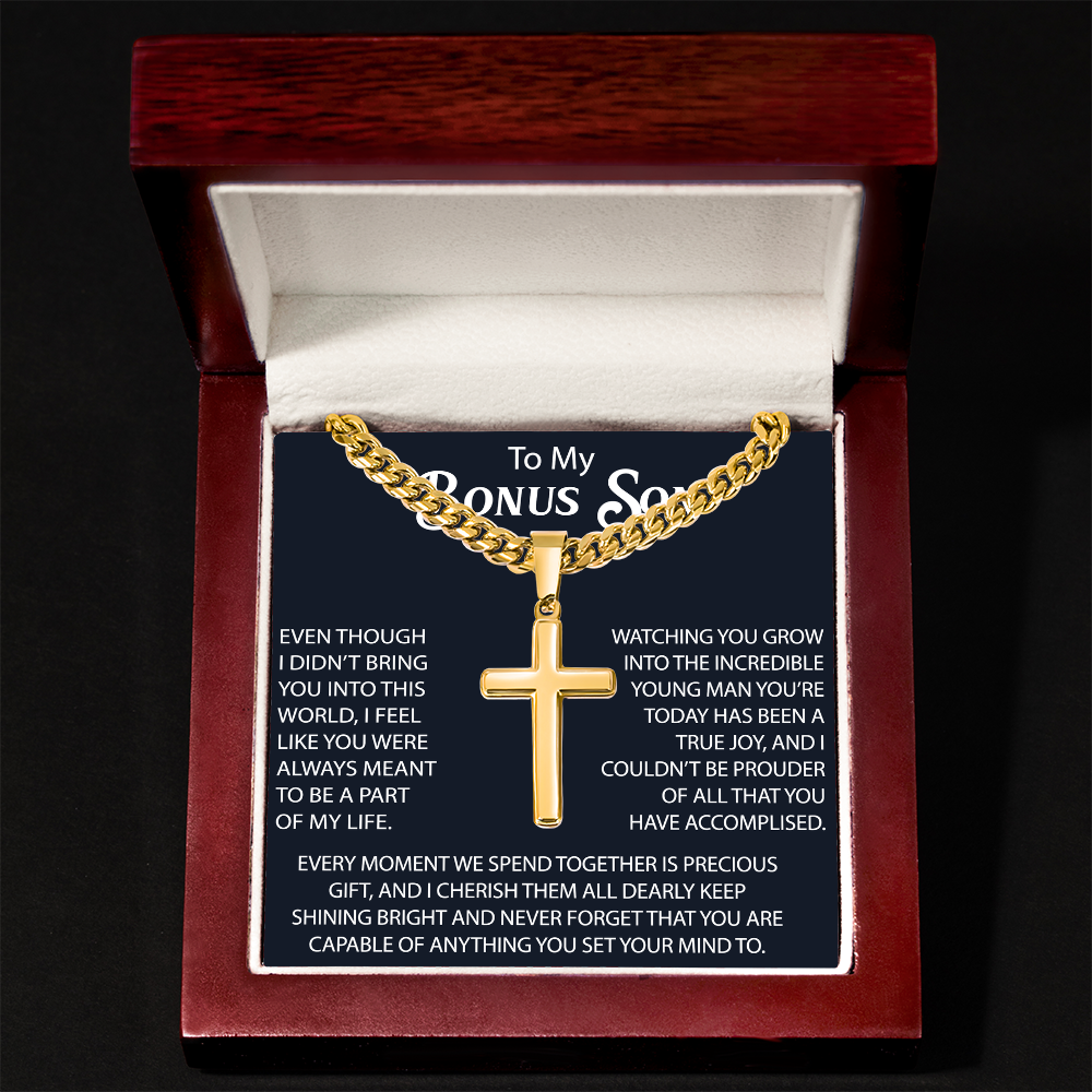 To My Son Artisan Cross with Cuban Link Chain Gift from Dad Father - Unique Present for Graduation, Birthday, Christmas or any Special Occasion.
