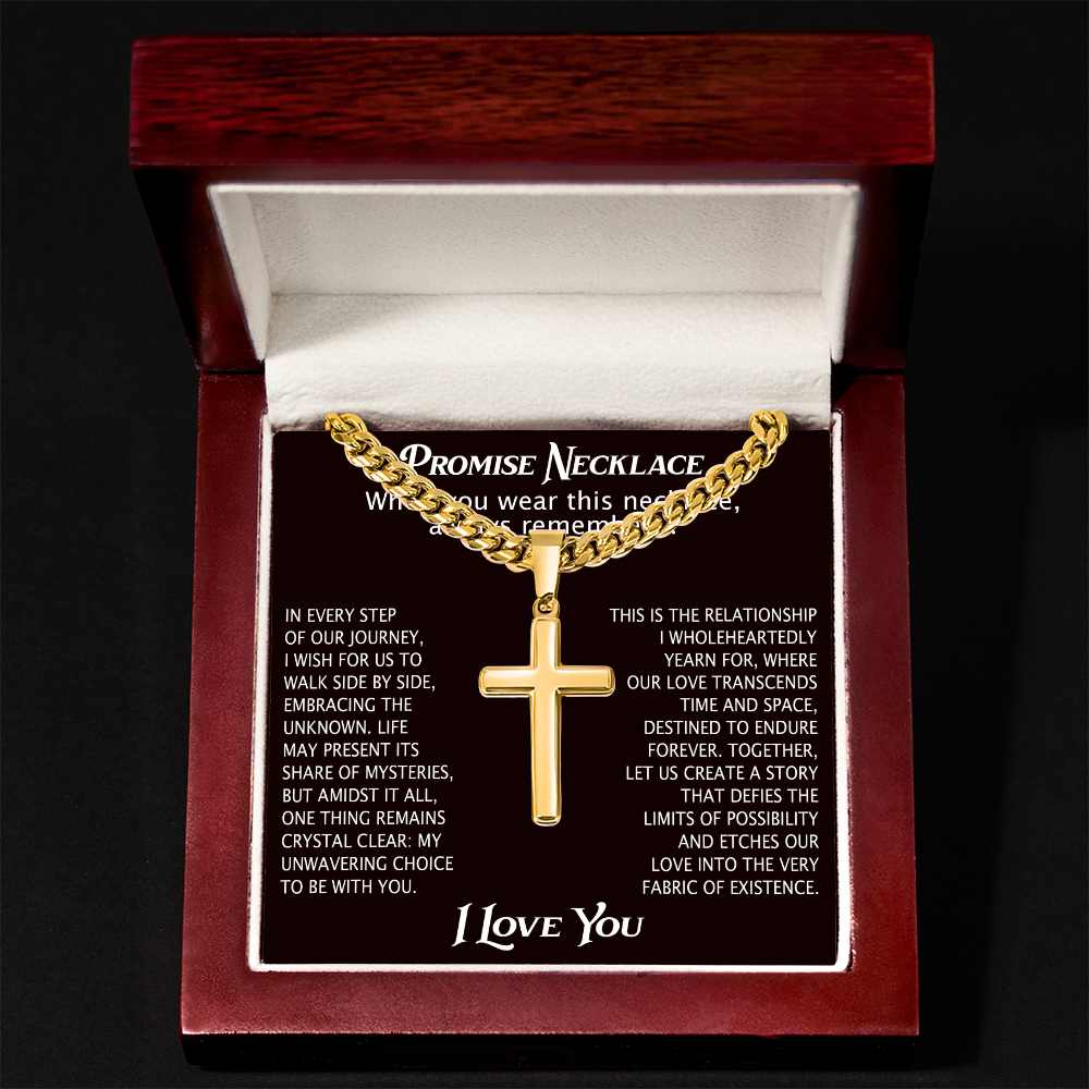 To My Man Artisan Cross with Cuban Link Chain for Him, Promise Necklace Gift For Boyfriend, Husband Christmas Gift For Him From Girlfriend Or Wife