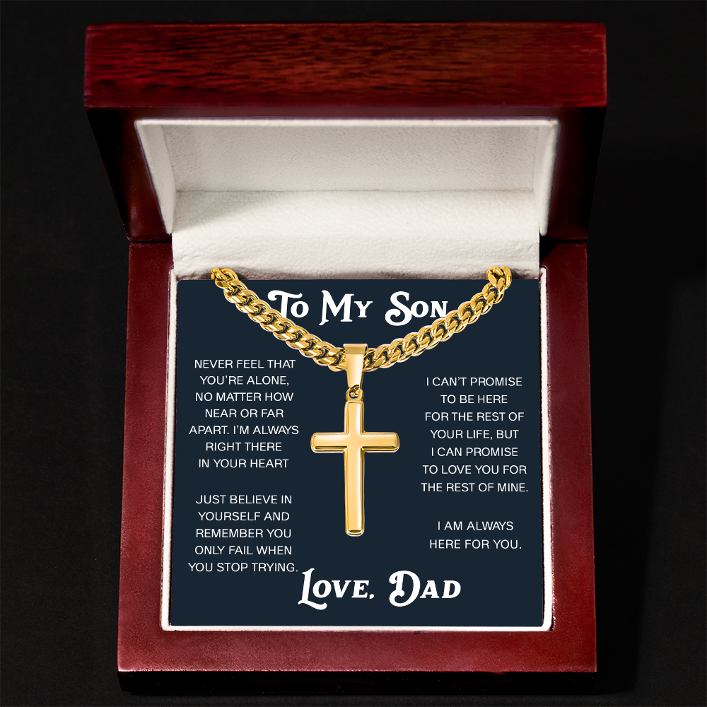 To My Son Artisan Cross with Cuban Link Chain - Christian Faith Gift From Dad Inspirational Jewelry