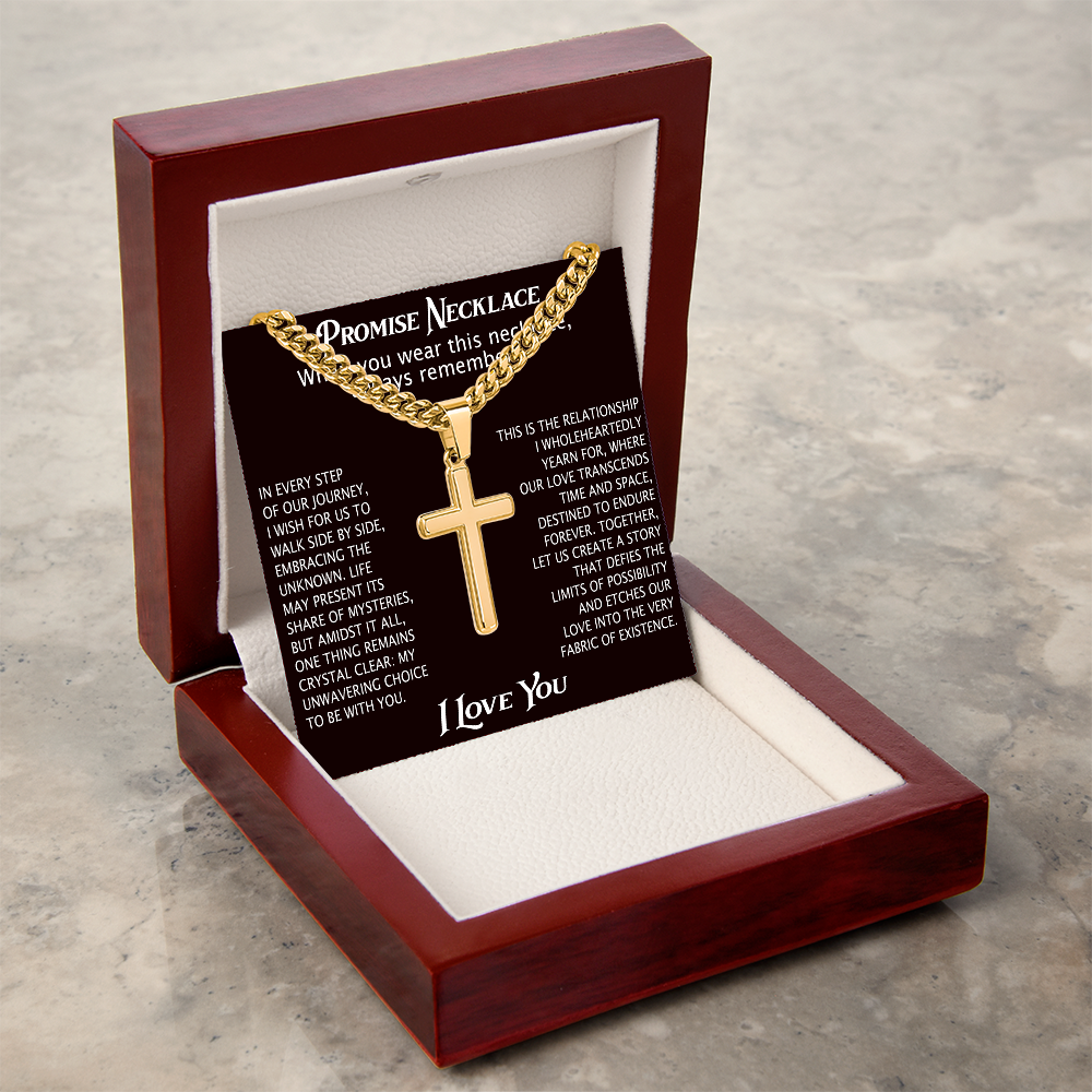 To My Man Artisan Cross with Cuban Link Chain for Him, Promise Necklace Gift For Boyfriend, Husband Christmas Gift For Him From Girlfriend Or Wife