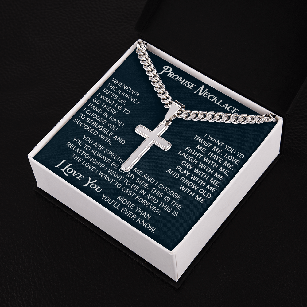 Personalized Cross with Cuban Link Chain For Him, Promise Gift For Boyfriend, BF Birthday Gift, Anniversary Gift For Him