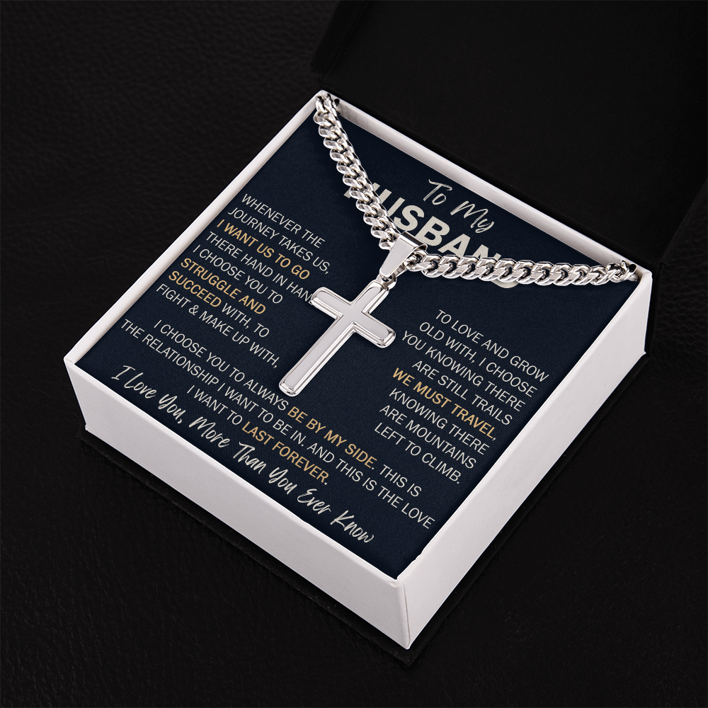 To My Husband Personalized Cross with Cuban Link Chain - Perfect Gift for Birthday, Valentine, Wedding Anniversary or any Special Occasion.