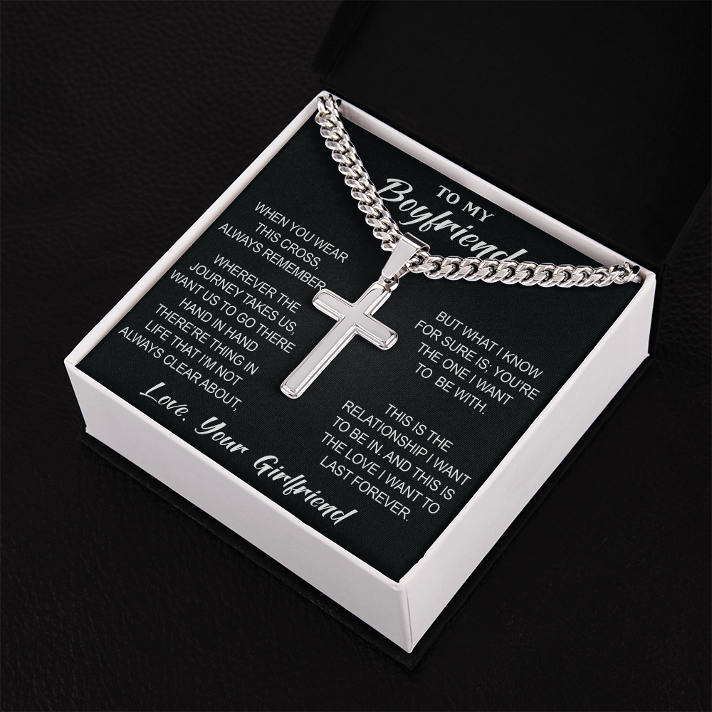 Personalized Cross with Cuban Link Chain for Boyfriend, Gift from Partner, Girlfriend, Soulmate -  Birthday, Valentine Present.