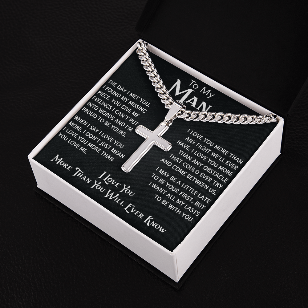 To My Man Personalized Cross with Cuban Link Chain - Perfect Gift for Birthday, Christmas