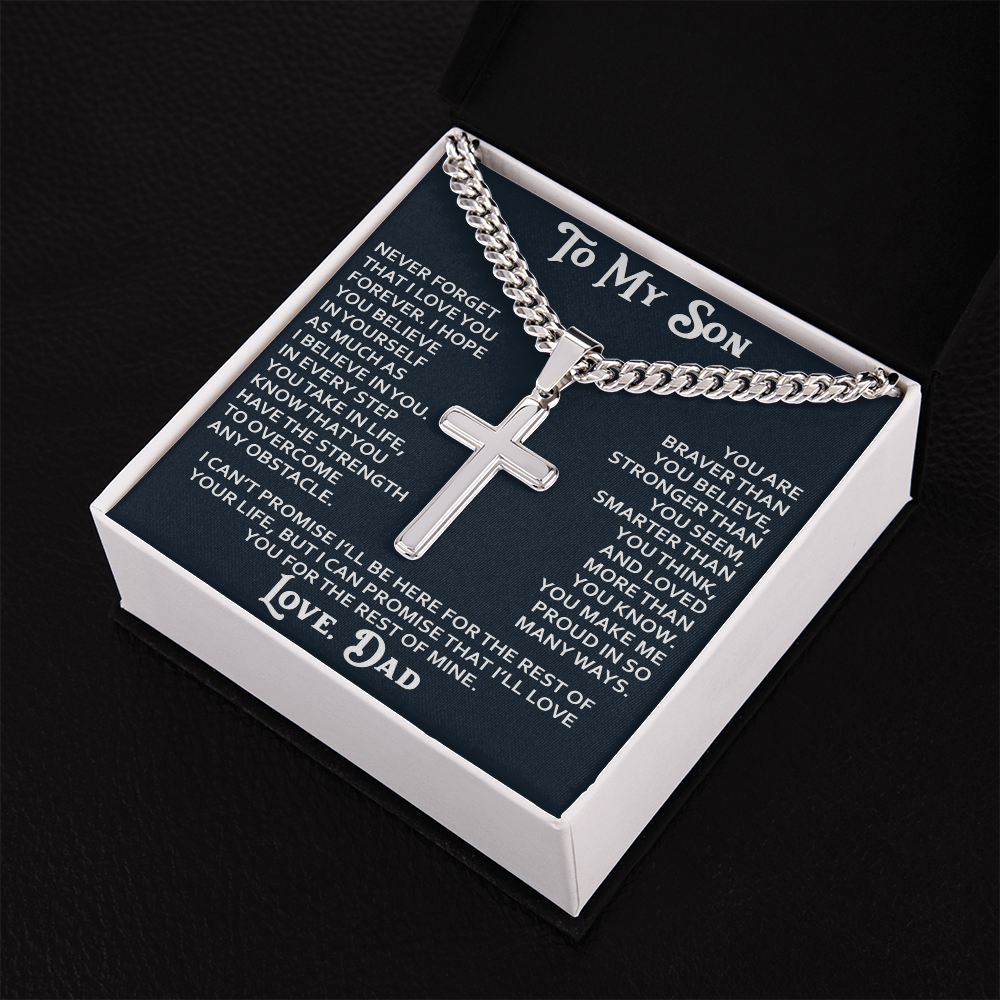 To My Son Artisan Cross Necklace - Birthday Christmas Gift from Dad Father Heartfelt Jewelry Present (136837190196)