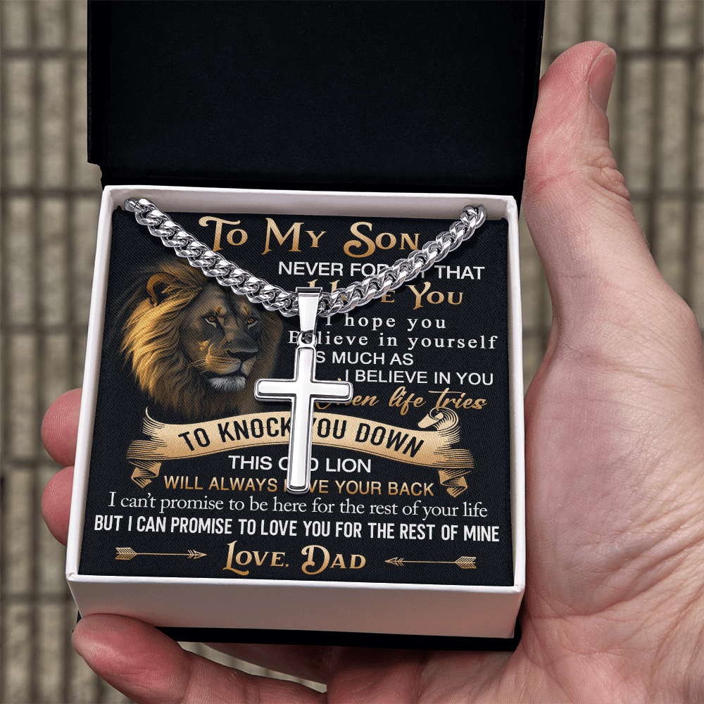To My Son Personalized Cross with Cuban Link Chain Gift from Dad - Unique Gift for Birthday, Back to School, Graduation or any Special Occasion.