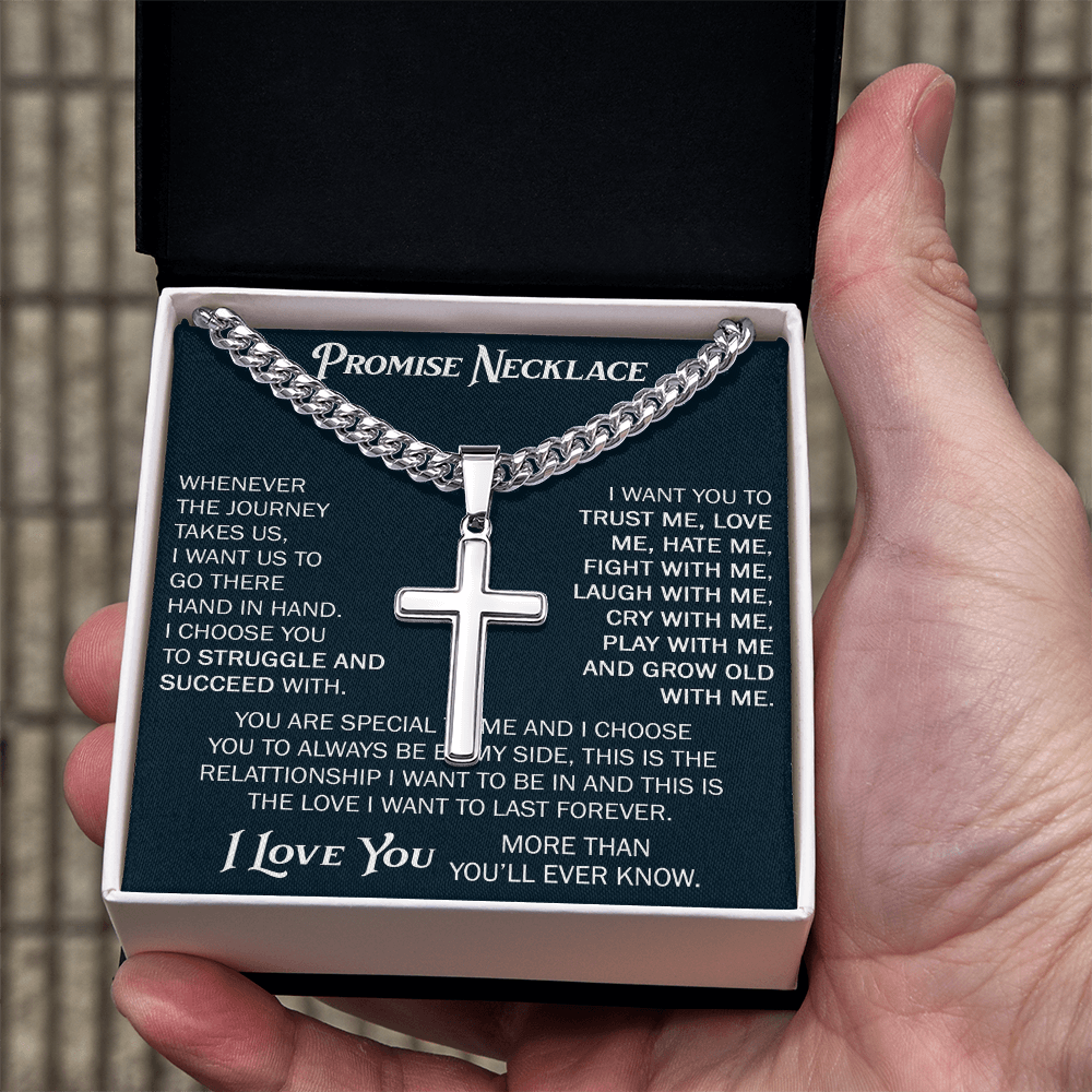 Personalized Cross with Cuban Link Chain For Him, Promise Gift For Boyfriend, BF Birthday Gift, Anniversary Gift For Him