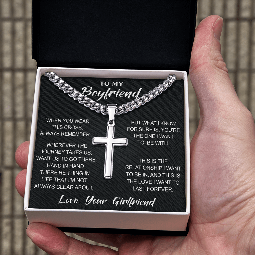 Personalized Cross with Cuban Link Chain for Boyfriend, Gift from Partner, Girlfriend, Soulmate -  Birthday, Valentine Present.